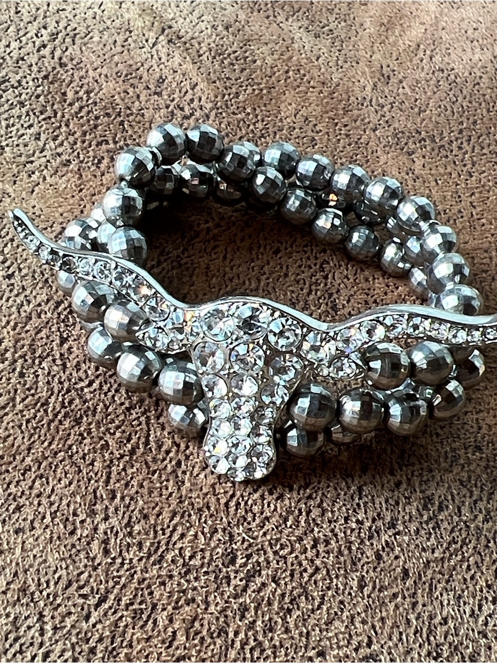 Crystal Texas Longhorns Stretch Bracelet - Hematite and Clear Crystal